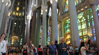 The Interior of Gaudi's La Sagrada Familia in Barcelona.