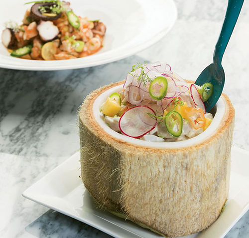Executive chef Mauricio Lopez’s staff serves up offerings such as ceviche coco with parrotfish, half-moon scallops, coconut milk, cilantro and habanero, mango and plantain chips. Executive chef Mauricio Lopez’s staff serves up offerings such as ceviche coco with parrotfish, half-moon scallops, coconut milk, cilantro and habanero, mango and plantain chips.