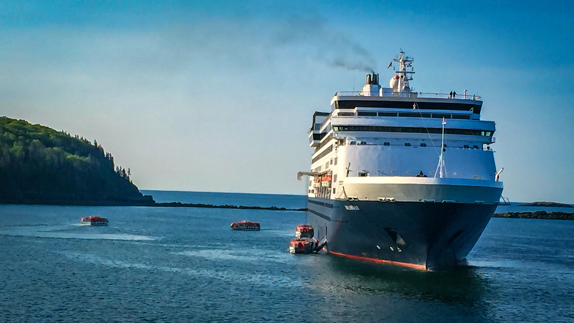 Holland America Line's Maasdam loads passengers into tenders during a 2015 call in Bar Harbor.