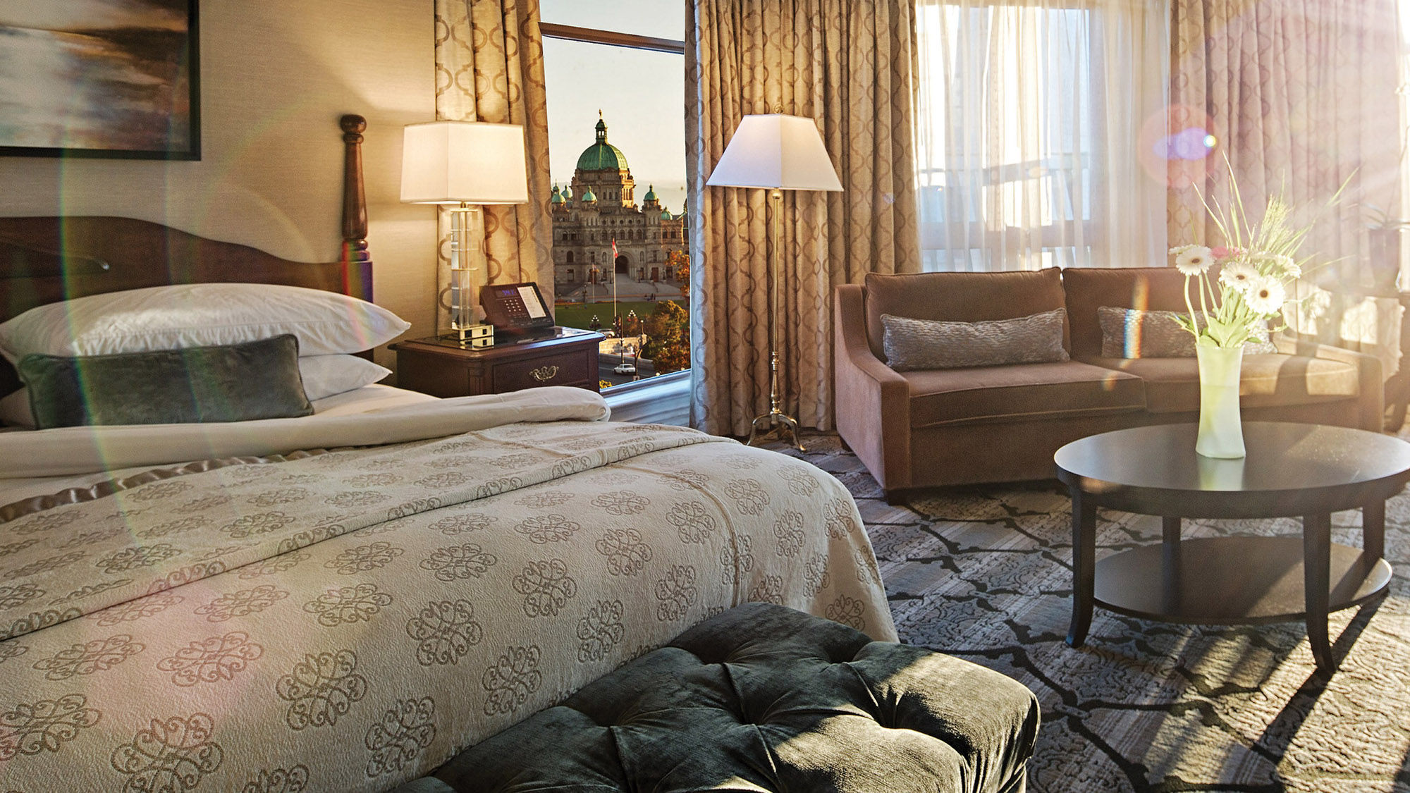 A Signature Corner Room at the Magnolia Hotel & Spa, a 64-room boutique hotel in Victoria, British Columbia.