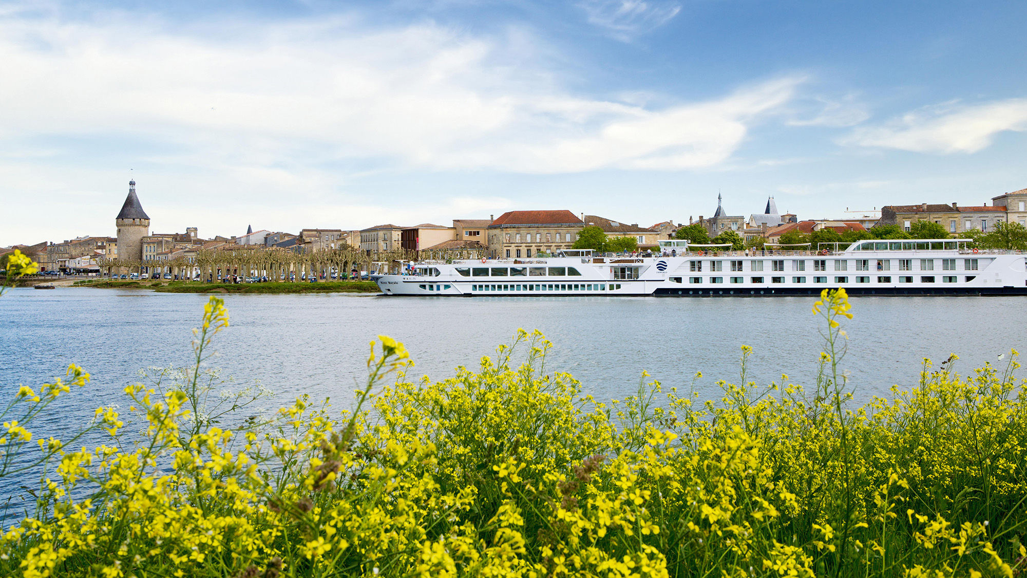 Uniworld's River Royale, which sails the company's Bordeaux, Vineyards & Chateaux itinerary, docked in Blaye, France.