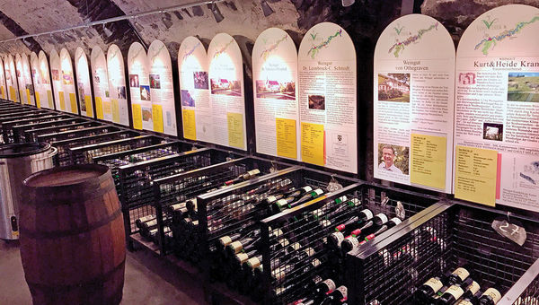 Local wines are available for tastings at the Wine Cultural Center cellars in Bernkastel-Kues, Germany.