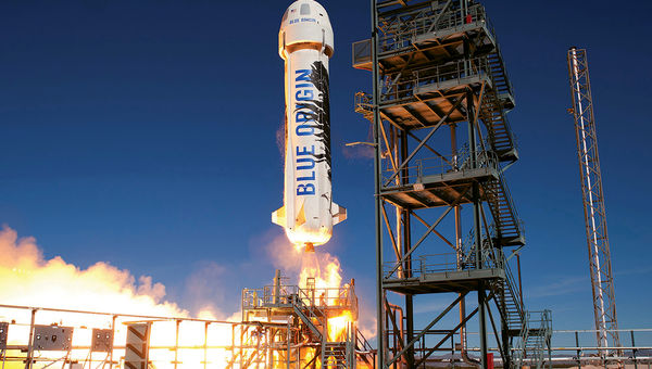 Jeff Bezos' Blue Origin is developing a spacecraft to take customers into space. It uses a capsule and booster for a vertical takeoff, vertical landing similar to NASA vehicles and it is fully reusable. Jeff Bezos' Blue Origin is developing a spacecraft to take customers into space. It uses a capsule and booster for a vertical takeoff, vertical landing similar to NASA vehicles and it is fully reusable.