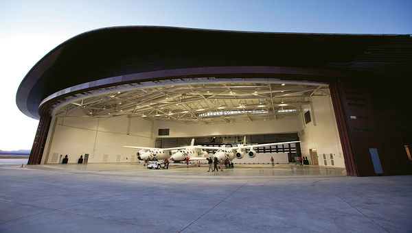 The White Knight Two aircraft, which will lift SpaceShip Two 50,000 feet into the air for its launch, at its hangar at Spaceport America in New Mexico. The White Knight Two aircraft, which will lift SpaceShip Two 50,000 feet into the air for its launch, at its hangar at Spaceport America in New Mexico.