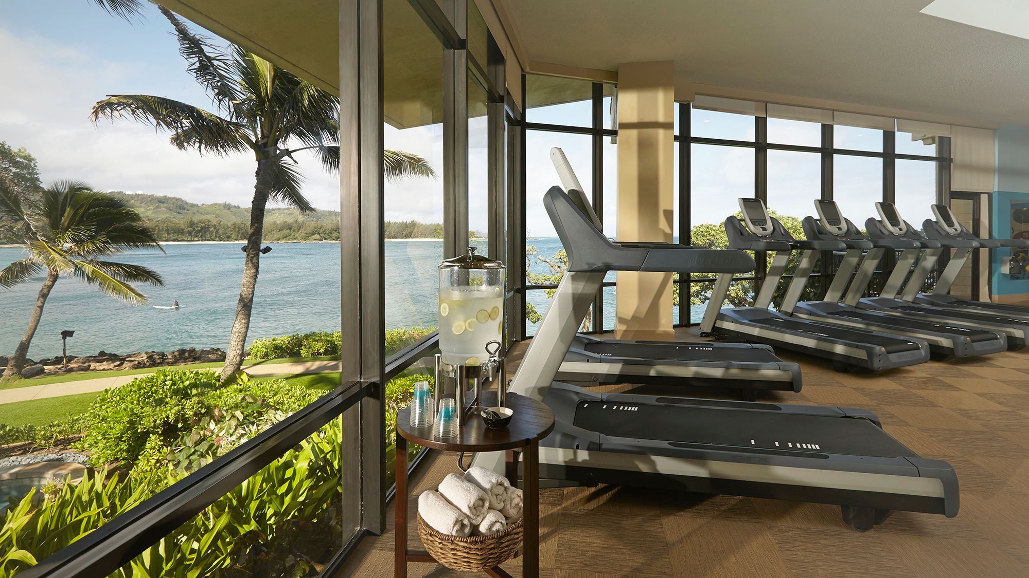 Turtle Bay, which features trails, golf courses and tennis courts across more than 800 acres, also includes a fitness center with ocean views.