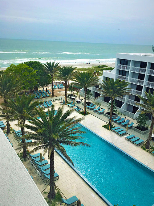 The pool and outdoor area at the Zota Beach Resort on Longboat Key.