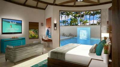 Rendering of a swim-up suite at the Sandals Royal Barbados.