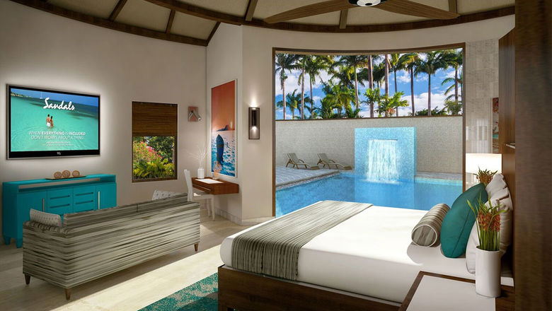 Rendering of a swim-up suite at the Sandals Royal Barbados.