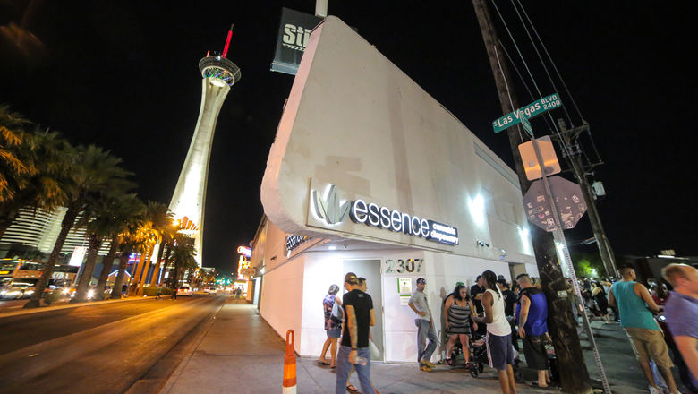 Customers lined up outside Essence Cannabis Dispensary's Strip location on June 30 to be first to purchase recreational marijuana when the clock struck midnight.