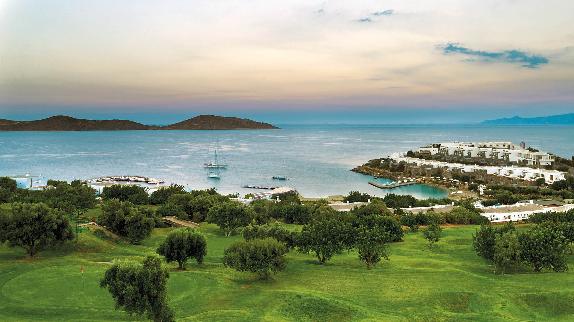 In addition to the on-property Six Senses Spa, Porto Elounda in Crete overlooks Mirabello Bay and features a private golf course and soccer camp.