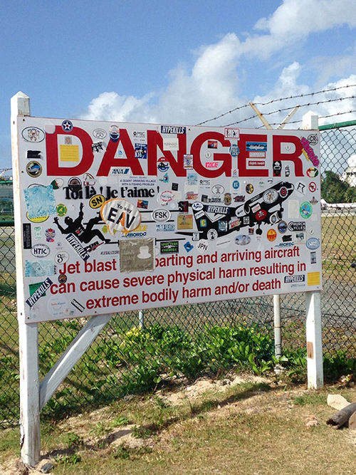 People are warned about the danger of jet blasts at Maho Bay Beach. People are warned about the danger of jet blasts at Maho Bay Beach.