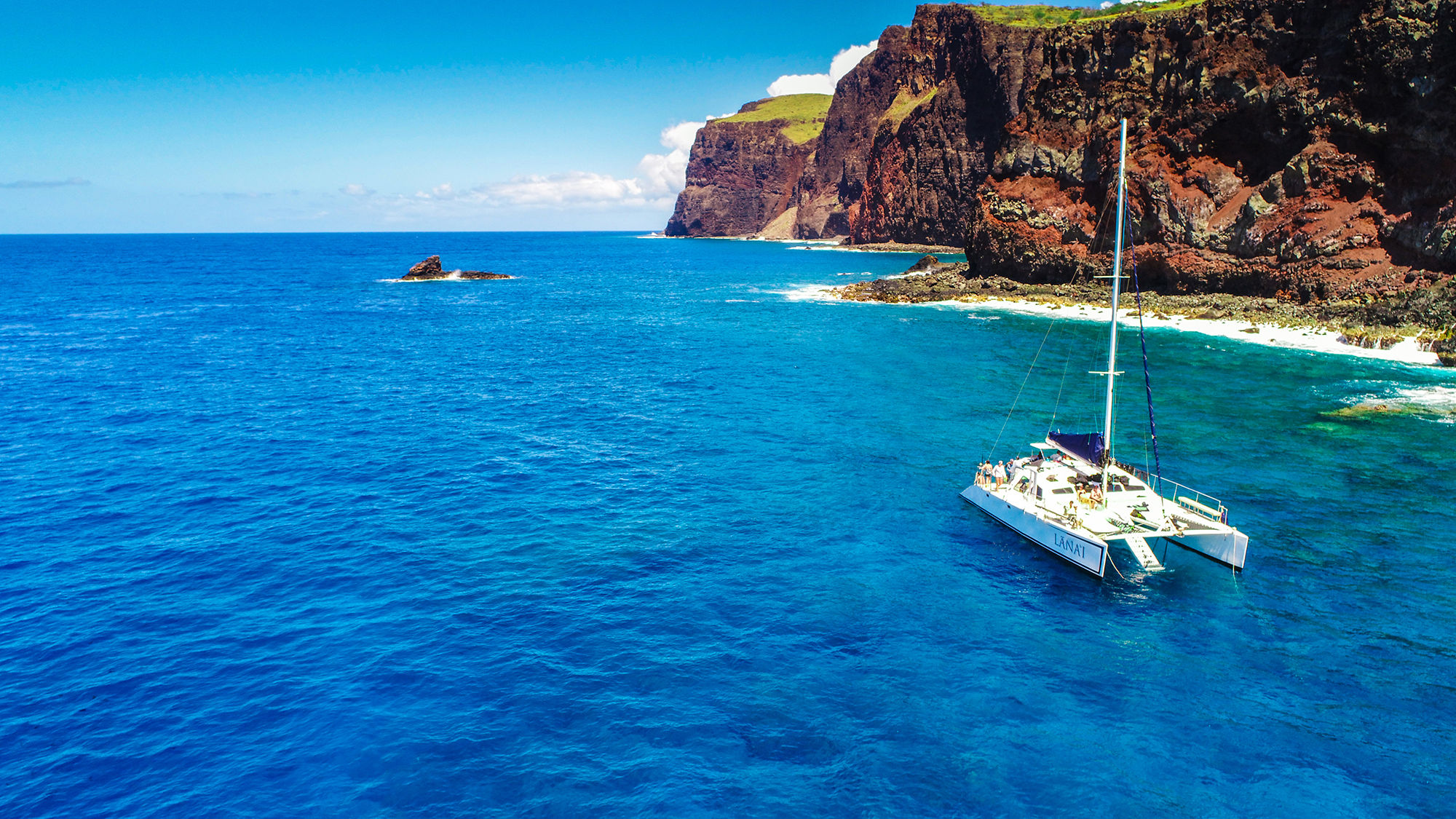 The Lanai, a new 50-foot sailing catamaran owned by the Four Seasons Resort Lanai, is used for snorkeling, diving, whale-watching and other tours.