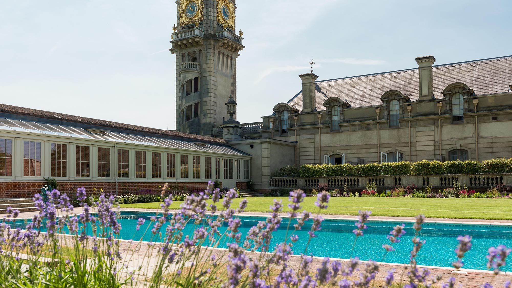 The centrepiece of the spa is the outdoor swimming pool, which overlooks the property's walled garden.