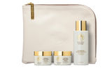 The Try Me Skin-Care Kit from the Golden Door Spa in Escondido, Calif., features TSA-approved amounts of the following facial treatments designed to treat the skin-drying effects of air travel: Golden Peel-a-Way Masque, which contains five botanical exfoliating extracts, a moisturizer and two hydration agents; Bamboo Face Scrub, a blend of bamboo powder and berry seeds as well as plant extracts; and Hydrating Cleansing Milk, a green tea, aloe and cucumber wash.