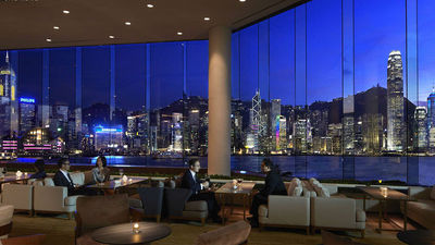 The InterContinental Hong Kong is famous for the panoramic view of Victoria Harbour from its Lobby Lounge.
