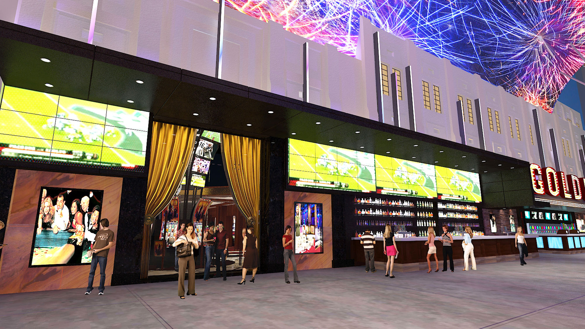 This rendering shows the Golden Gate Hotel & Casino's new Fremont-facing facade, which will evoke Jazz Age aesthetics with grand velvet drapes.