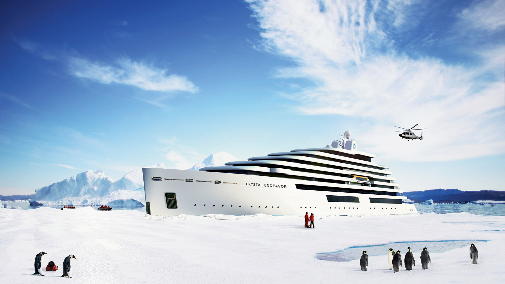 A rendering of the Crystal Endeavor polar expedition yacht.