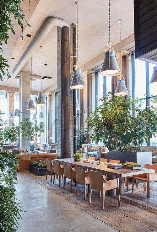 The lobby at 1 Hotel Brooklyn Bridge.