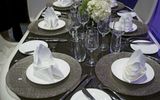 One of the tables in the Skye's lounge set for dining.