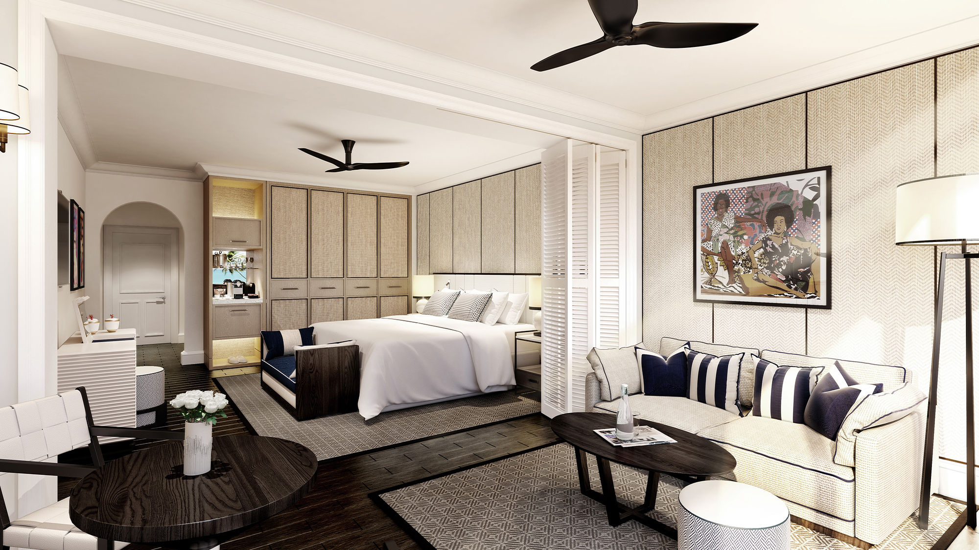Rendering of a renovated guestroom.