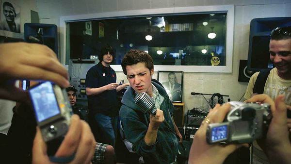Patrick Dallaire of Quebec mugs for his friends’ cameras at Sun Studio in Memphis.