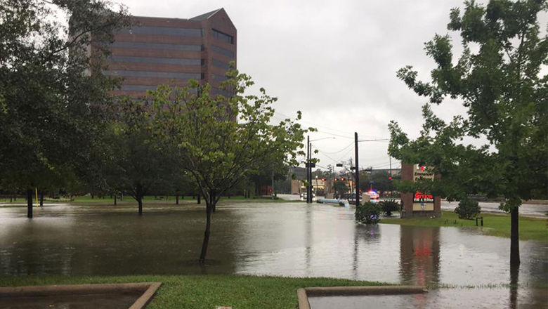 Flooding in Houston's Energy Corridor District, home to many hotels.