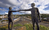 The bronze Hands Across the Divide sculpture in Derry.