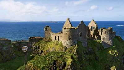 Perched high atop basalt cliffs on the country's northern Antrim Coast, Dunluce Castle was built around 1500; its ruins are recognizable as one of many locations in the country regularly seen on the HBO series "Game of Thrones."