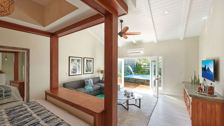 A plunge pool suite at Serenity at Coconut Bay, a 36-suite, adults-only resort in St. Lucia.