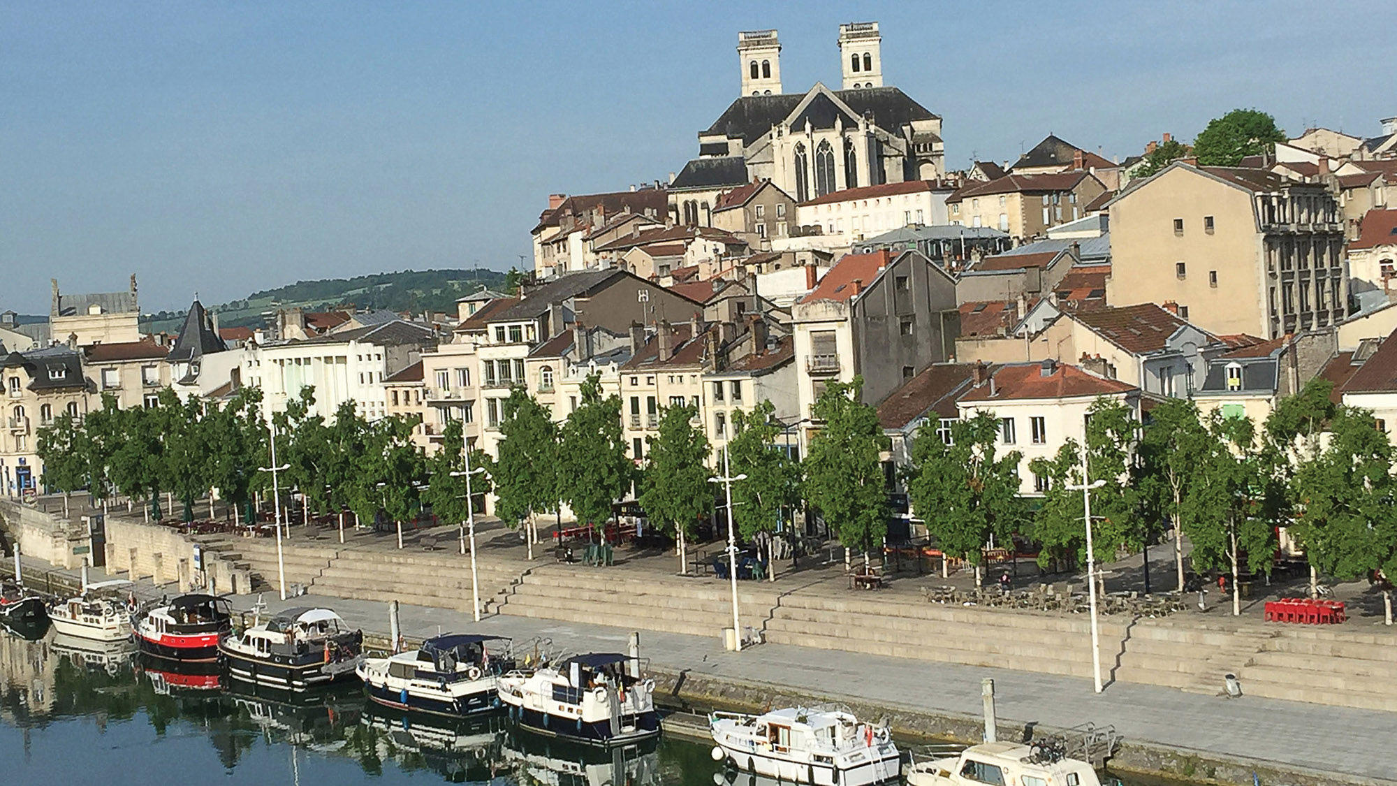 Boats along the Meuse River in Verdun, France.