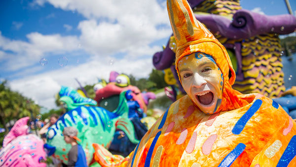Guests can interact with costumed characters at Penelope's Garden Party at the SeaWorld Orlando Halloween Spooktacular.