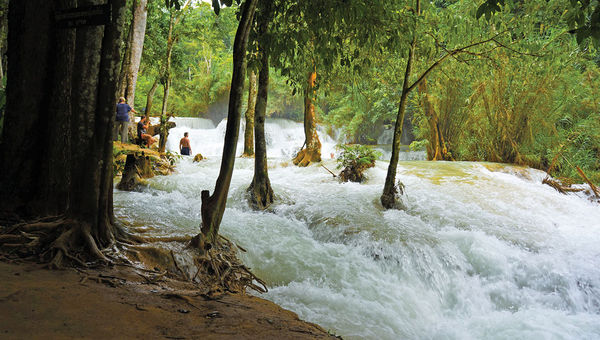 A waterfall in the Laotian jungle. A waterfall in the Laotian jungle.