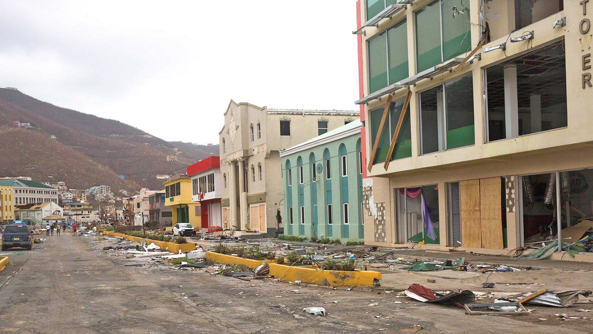 A street on Tortola in the British Virgin Islands was torn apart by Hurricane Irma.