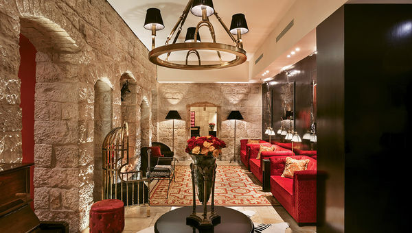 The lobby of the Villa Brown Jerusalem. The walls of exposed stone are over 100 years old. The lobby of the Villa Brown Jerusalem. The walls of exposed stone are over 100 years old.