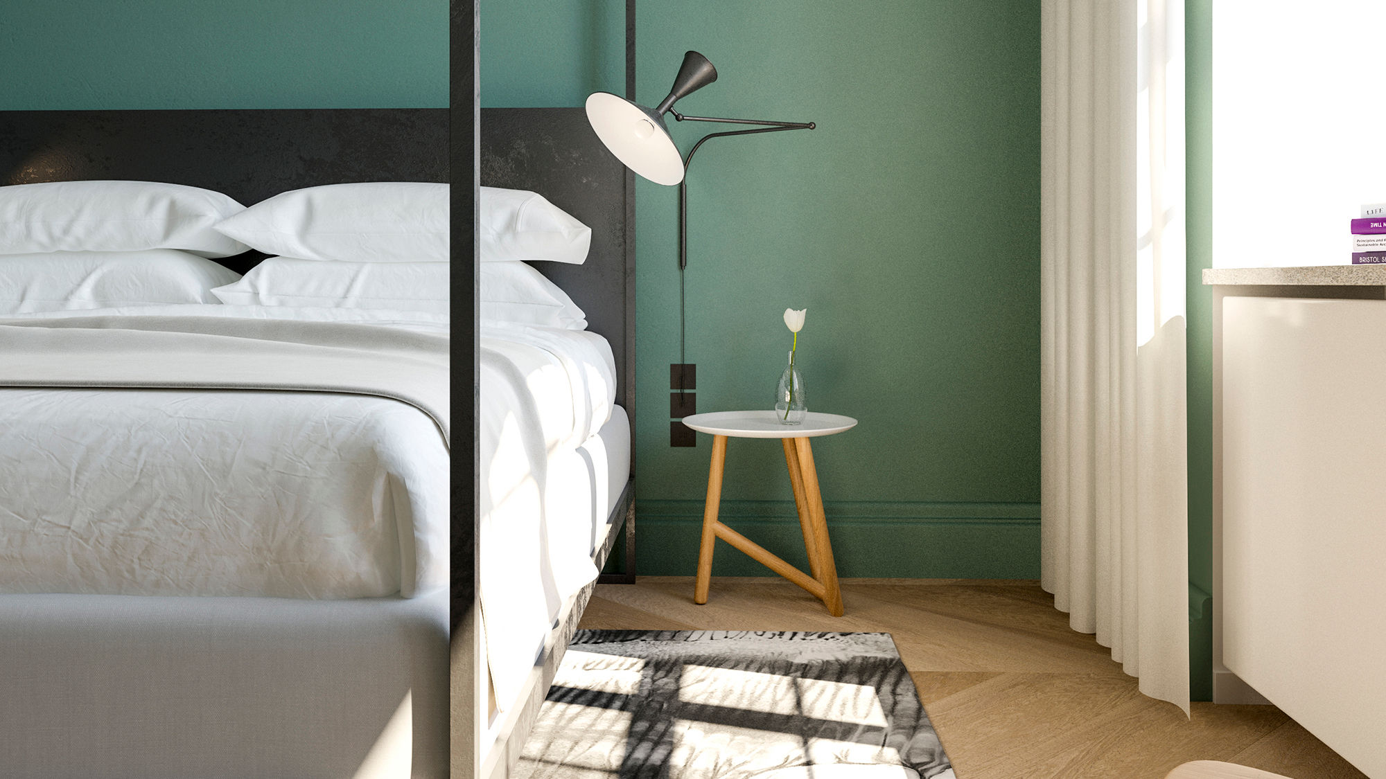 Guestrooms at the Nobis Hotel Copenhagen feature Danish furniture from Carl Hansen & Son, rugs from Swedish brand Kasthall and beds from Duxiana.