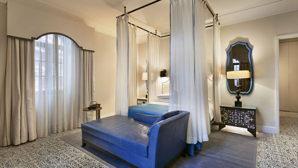 A guestroom in one of the restored buildings of the Orient Jerusalem, a 243-room property on a site that once belonged to the German Templar Society.