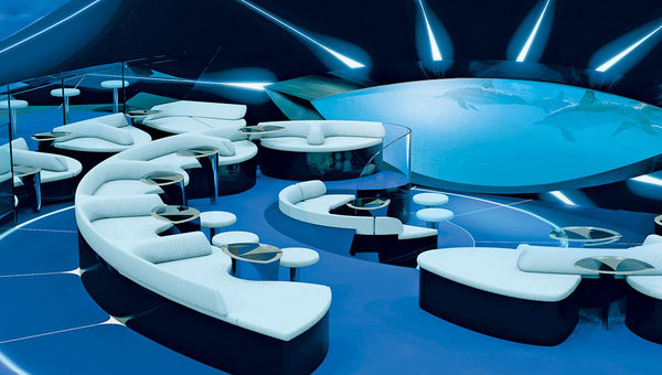 A rendering of the Blue Eye, an underwater lounge set to debut on a Ponant ship in 2018. A rendering of the Blue Eye, an underwater lounge set to debut on a Ponant ship in 2018.