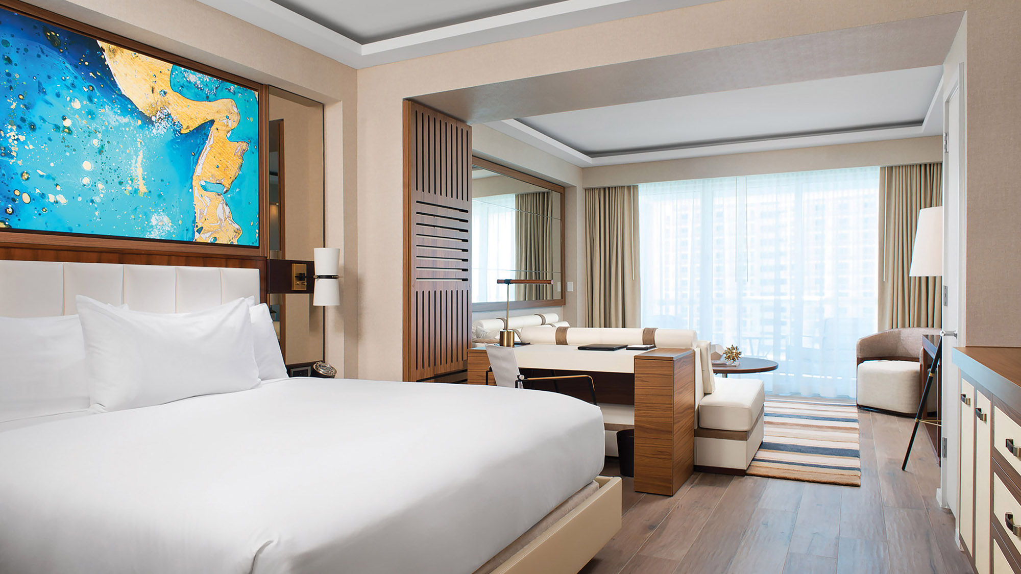 A guestroom at the Conrad Fort Lauderdale Beach.