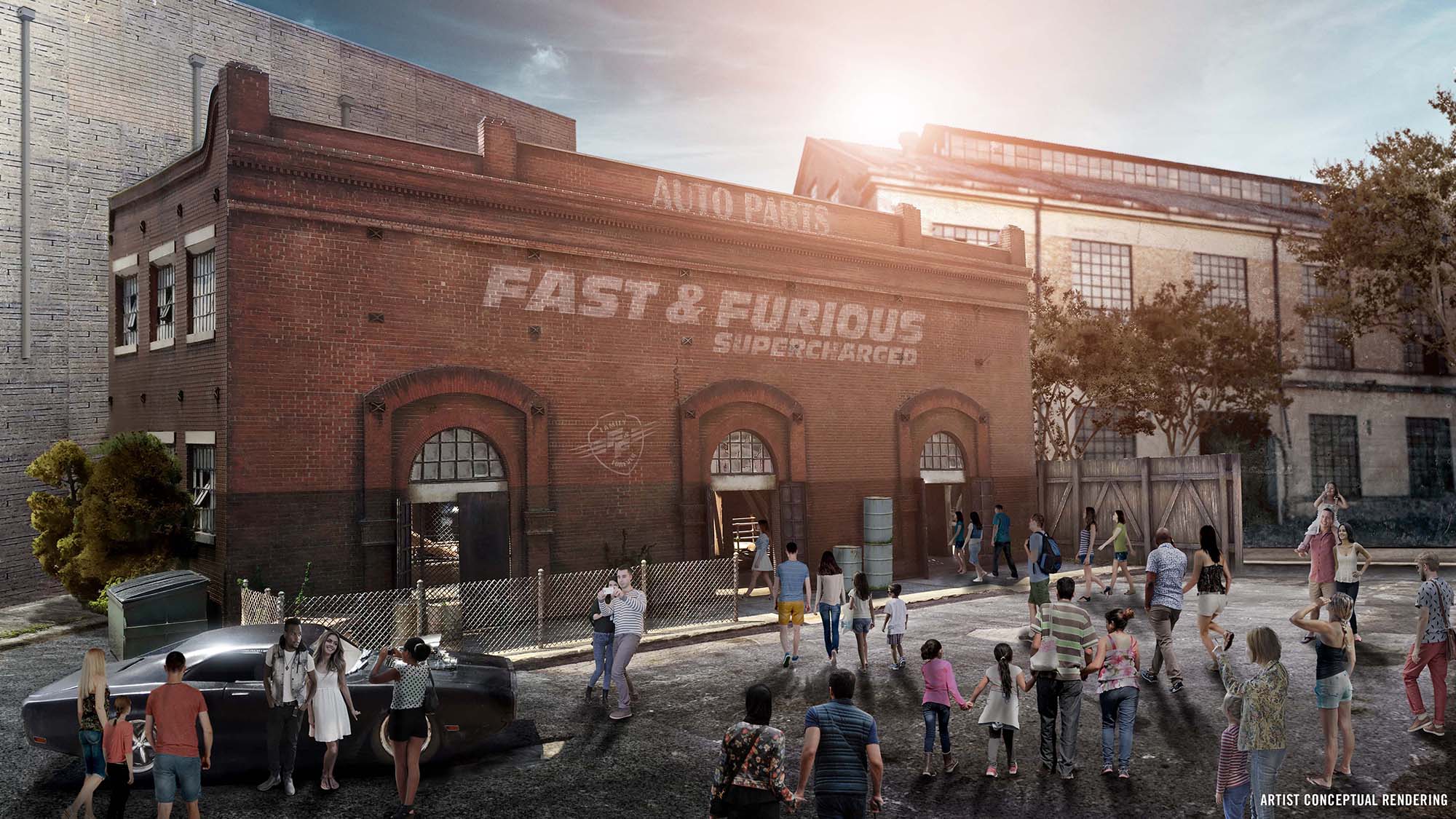 A rendering of the Fast & Furious — Supercharged attraction, set to open at Universal Orlando in the spring.