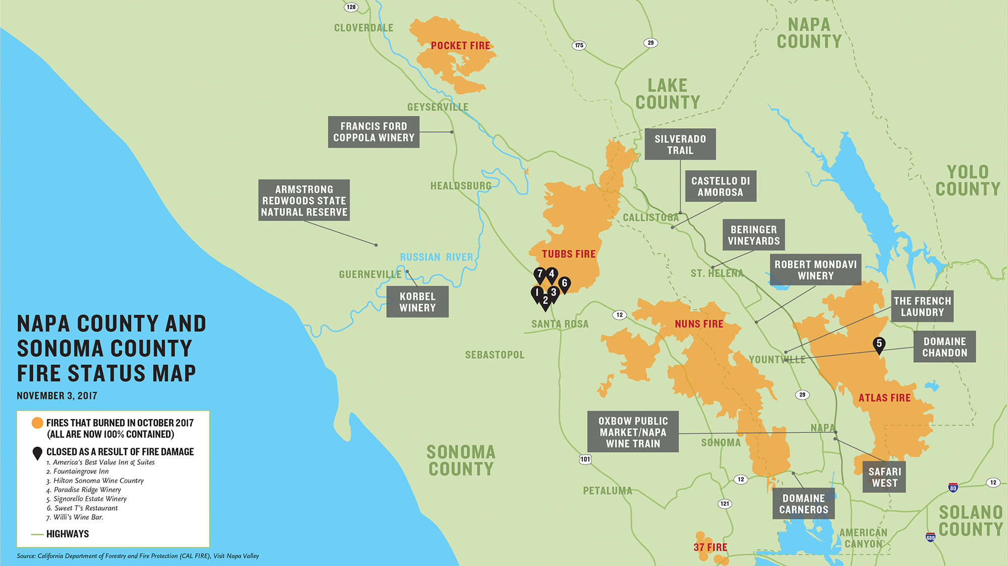 What's open and closed in Napa and Sonoma, mapped