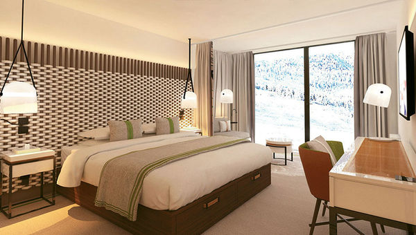 A rendering of guestroom at Club Med Samoens, set to open in December in the French Alps.