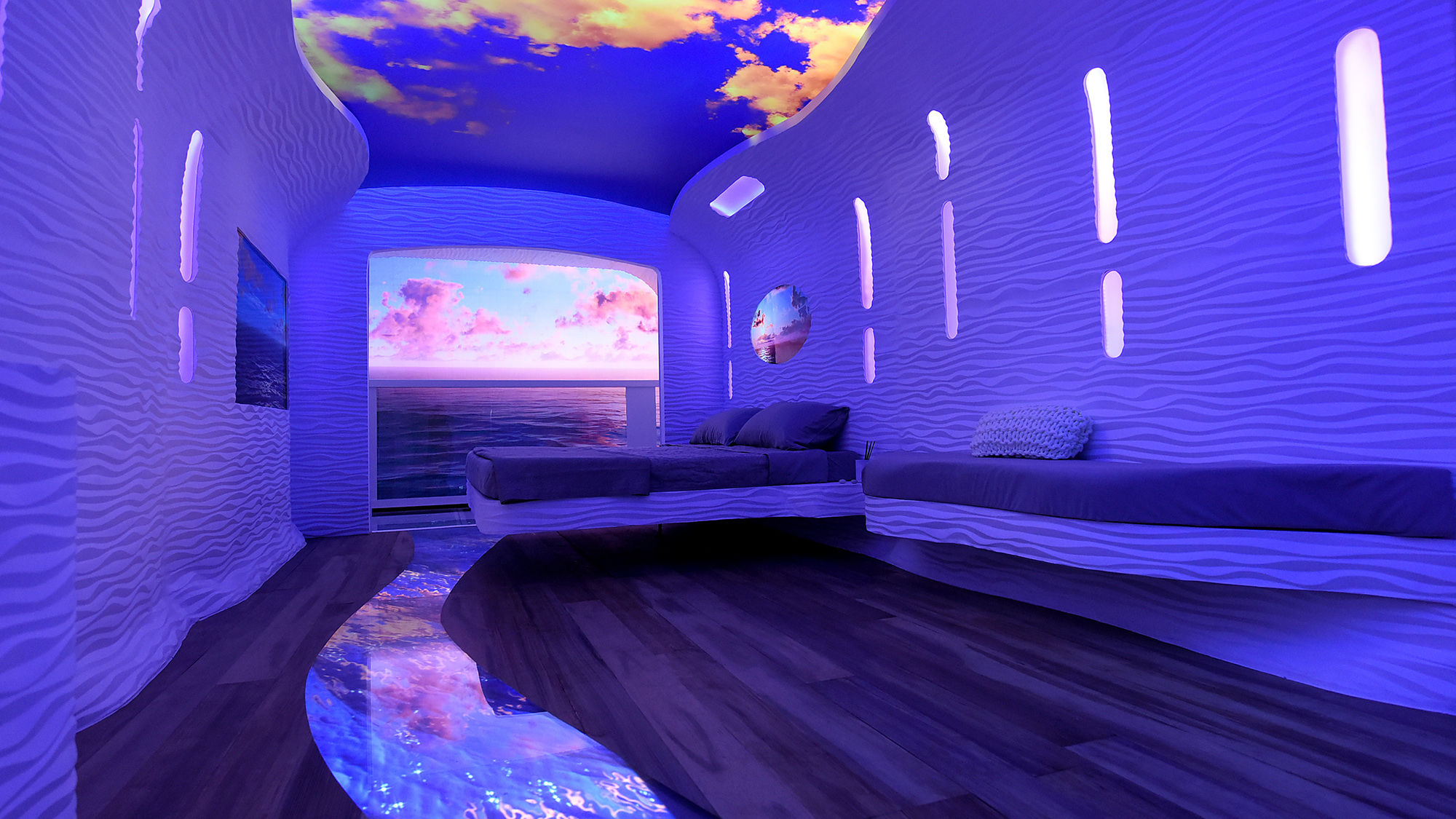 Royal Caribbean's vision of the inside cabin of the future, with virtual balcony.