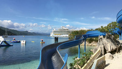 A view of the Harmony of the Seas at Labadee, Haiti, in 2017. Royal Caribbean has paused calls there through October.