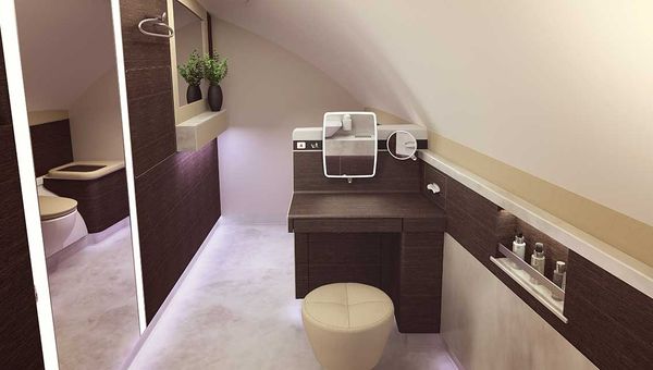 Two luxurious lavatories will be reserved for the six first-class suites. Two luxurious lavatories will be reserved for the six first-class suites.