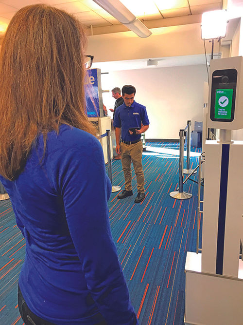 The staging area for a recent hands-free boarding trial on Boston-Aruba flights. JetBlue partnered with U.S. Customs and Border Protection on the trial.