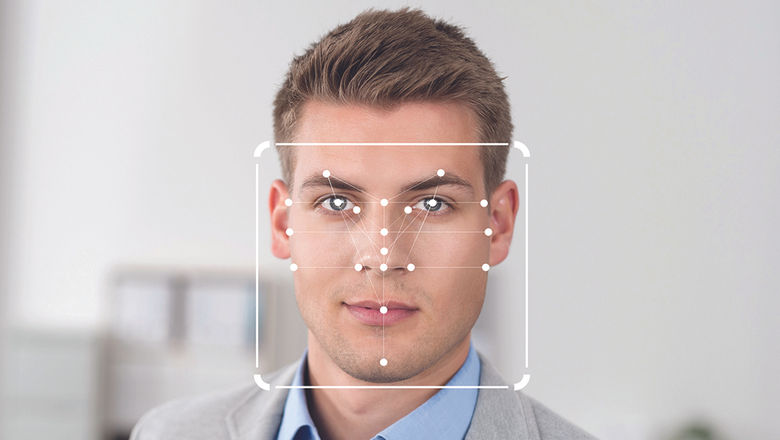 An image provided by the travel technology company SITA illustrates how a biometrics system might map the features of a human face.