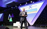 Richard Fain, chairman and CEO of Royal Caribbean International Holdings Ltd., addresses the audience before sitting down to chat with Travel Weekly editor in chief Arnie Weissmann for the second of three CEO Conversations.