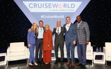 The Presidents' Panel at CruiseWorld, from left: Jan Swartz of Princess Cruises and Carnival Australia, Andy Stuart of Norwegian Cruise Line, Lisa Lutoff-Perlo of Celebrity Cruises, Roberto Fusaro of MSC Cruises, Michael Bayley of Royal Caribbean International and Orlando Ashford of Holland America Line.