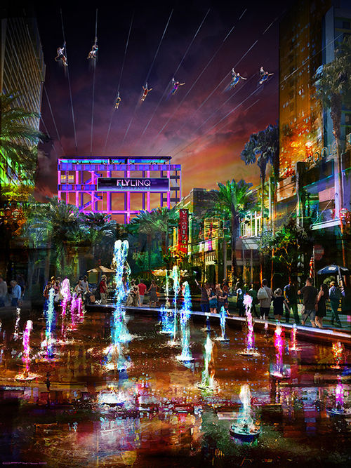The Strip's first zipline will run the length of the Linq promenade when it debuts in late 2018. The Strip's first zipline will run the length of the Linq promenade when it debuts in late 2018.