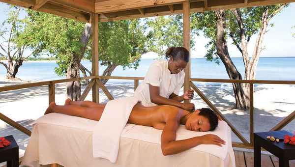 A guest enjoys a massage at Renova Spa at the Riu Montego Bay. Other Riu hotels in Negril and Ocho Rios are 90 minutes from Montego Bay. A guest enjoys a massage at Renova Spa at the Riu Montego Bay. Other Riu hotels in Negril and Ocho Rios are 90 minutes from Montego Bay.